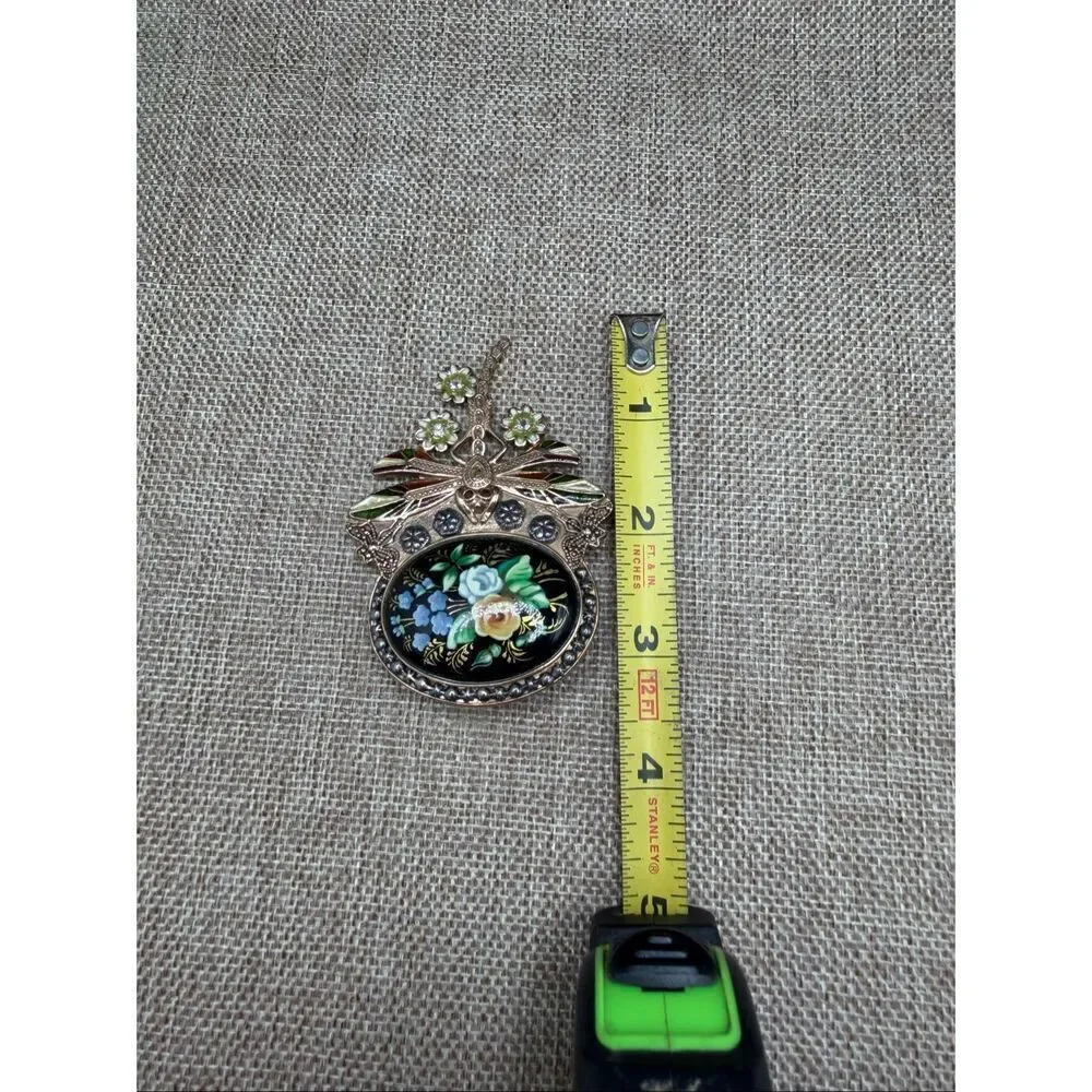 Unique Estate Amy Kahn Russell Bronze Dragonfly Floral Large Pin Pendant